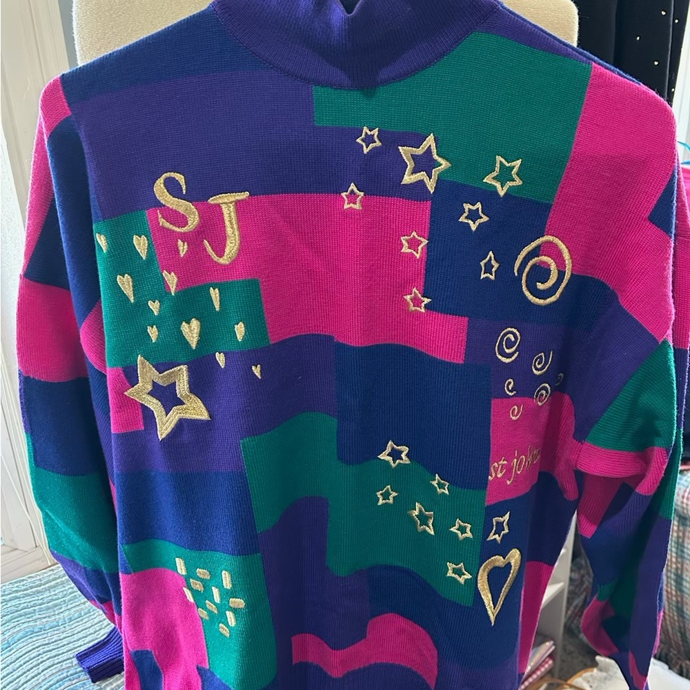 St. John Purple and Pink Crew Neck Sweater